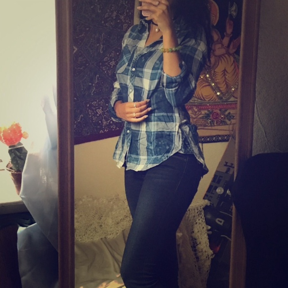 Kenneth Cole Blue Checkered Plaid Flannel Size Small